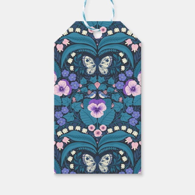 Pansies, birds and butterflies gift tags (Front)