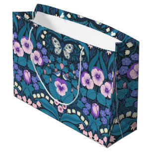 Pansies, birds and butterflies large gift bag