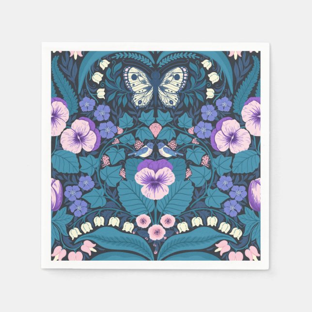 Pansies, birds and butterflies napkin (Front)