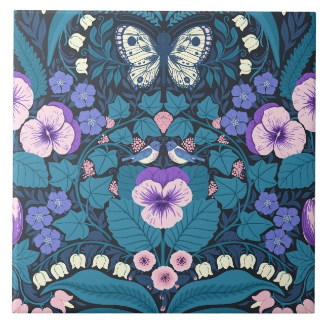 Pansies, birds and butterflies tile (Front)
