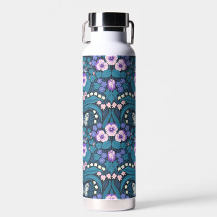Pansies, birds and butterflies water bottle