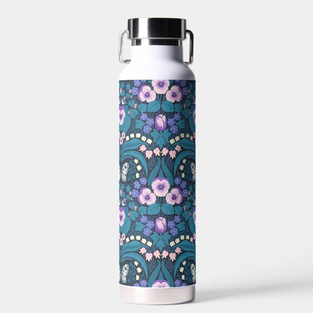 Pansies, birds and butterflies water bottle (Front)