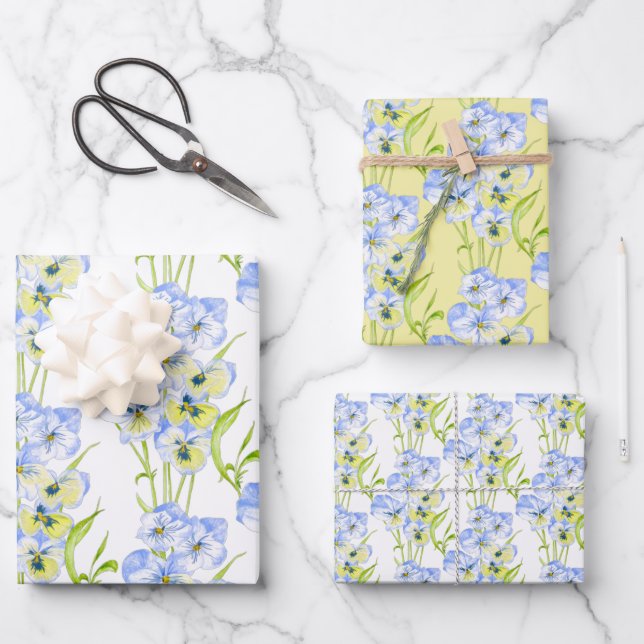 Pansies bleues Icy sur le jeu de papier d'emballag (Recto)