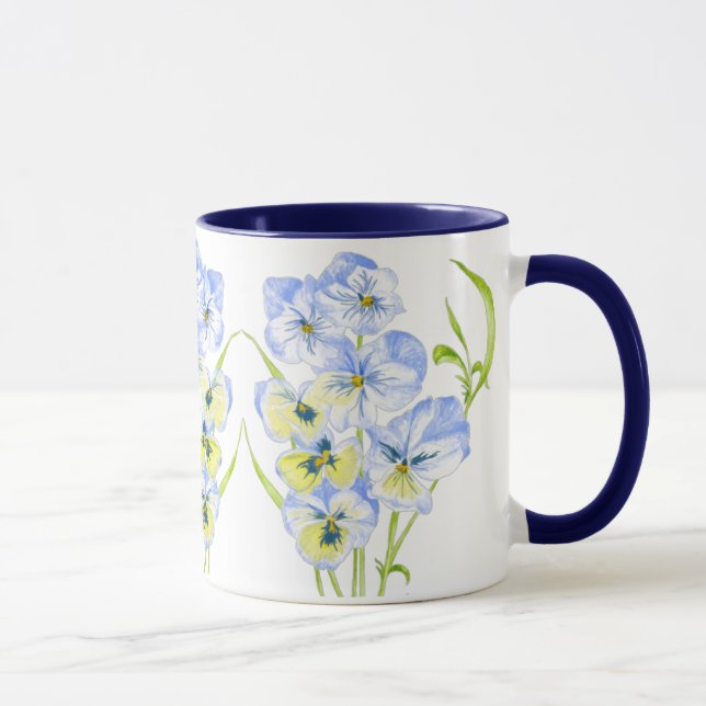 Pansies bleues Icy sur une Mug Combo (Droite)