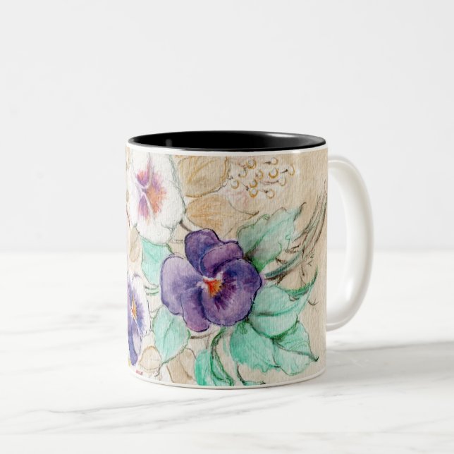 Pansies Bouquet on a Coffee Cup (Front Right)