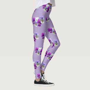 Pansies Five Flowers Pattern Purple Legging