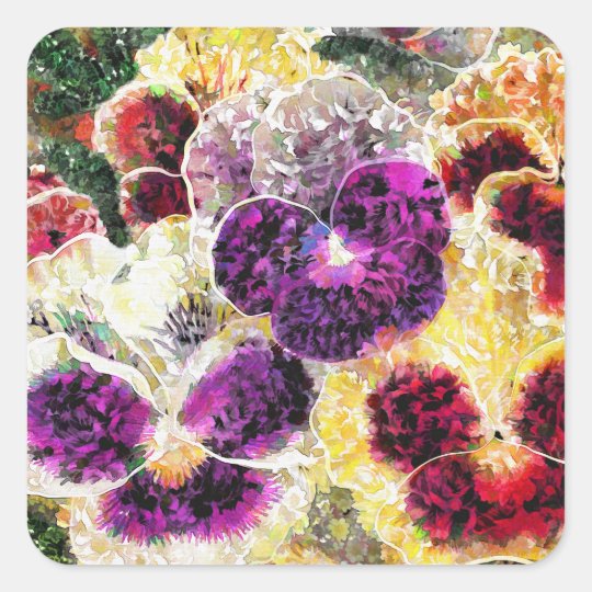 Pansies Flowers Abstract Art, Glossy Stickers