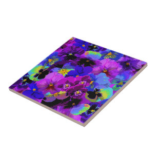 Pansies Flowers Ceramic Tile Purple Violet Colors