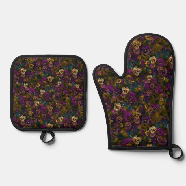 Pansies [gold] Oven Mitt and Pot Holders Oven Mitt & Pot Holder Set (Front)