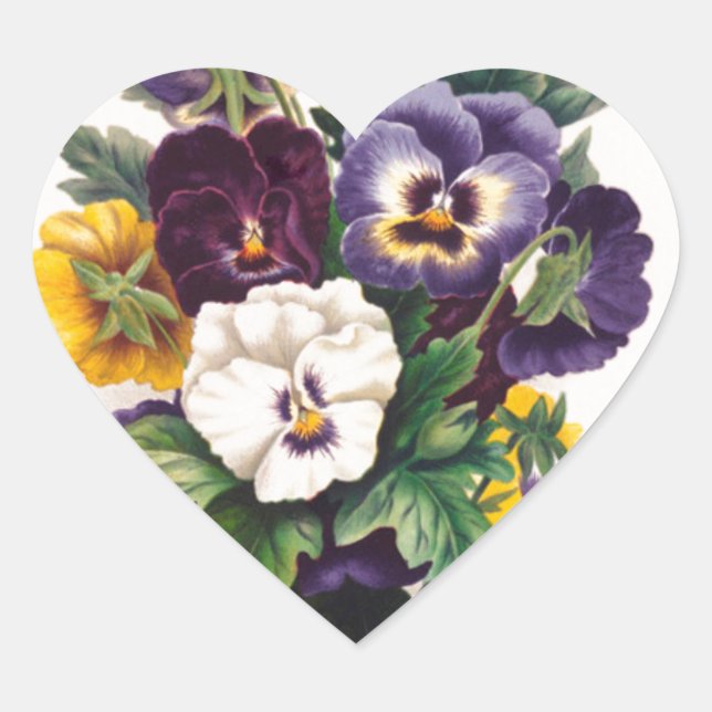 Pansies Heart Sticker (Front)