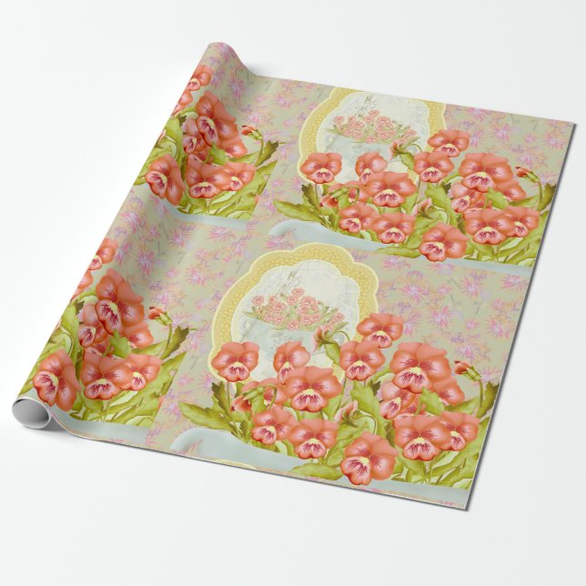 Pansies in a Bowl Wrapping Paper (Unrolled)