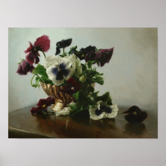 Pansies in a Brass Bowl Poster (Front)