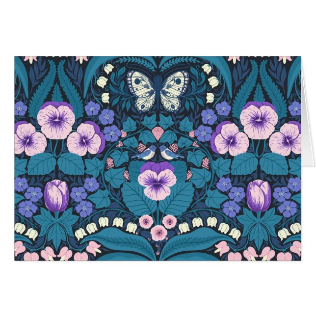 Pansies, oiseaux et papillons (Devant horizontal)