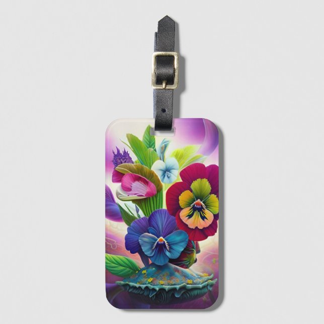 Pansies on a clamshell   luggage tag (Front Vertical)