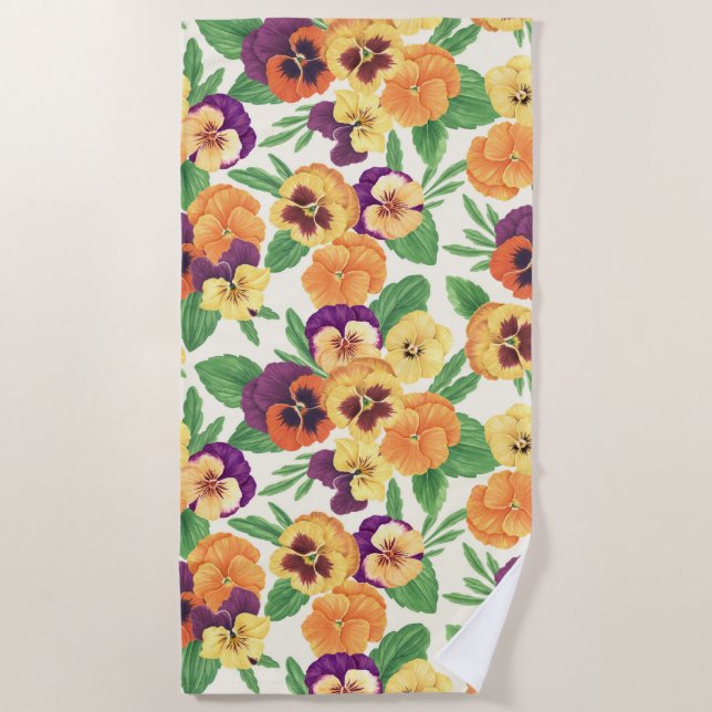 Pansies on off white beach towel (Front)