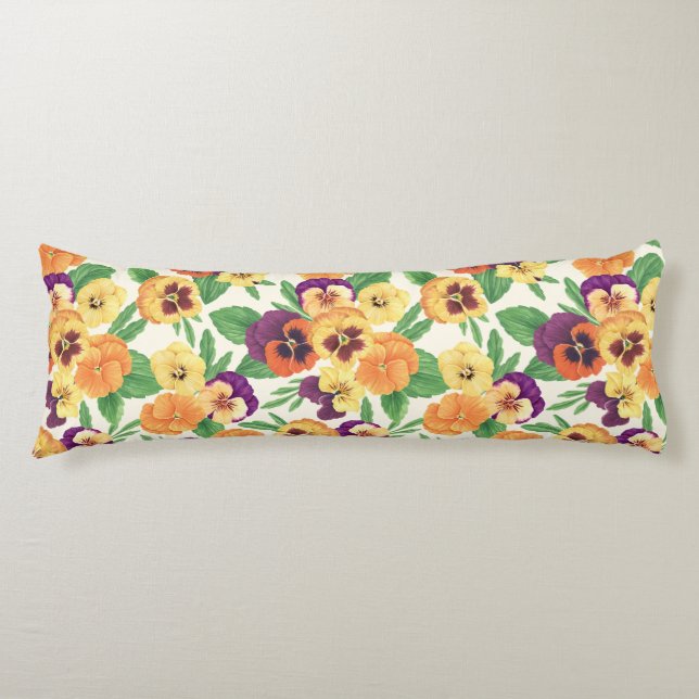 Pansies on off white body pillow (Front)