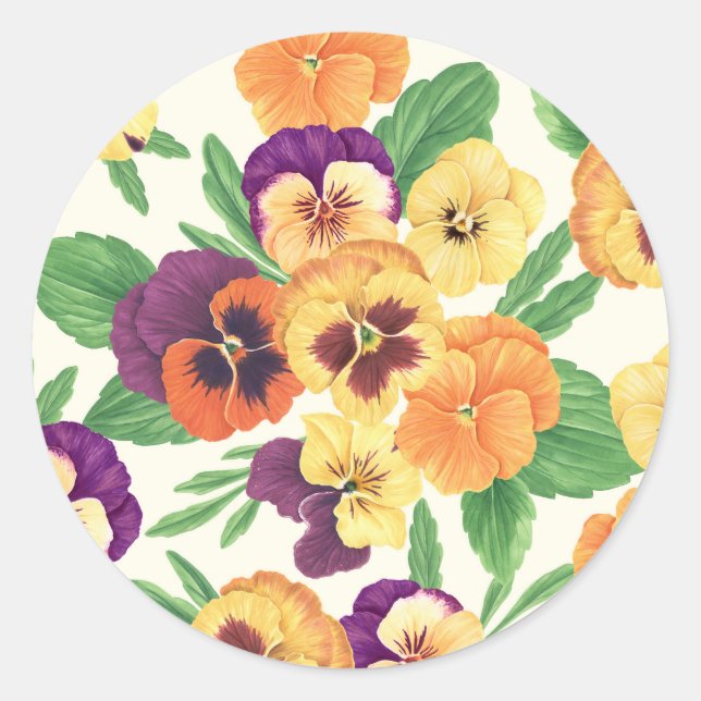 Pansies on off white classic round sticker (Front)