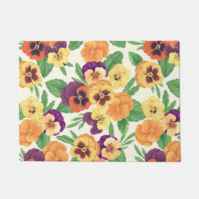 Pansies on off white doormat (Front)