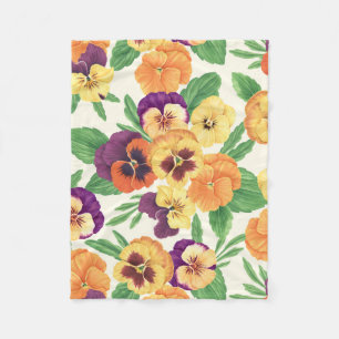 Pansies on off white fleece blanket