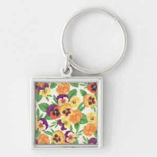 Pansies on off white keychain