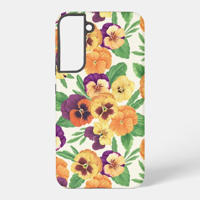 Pansies on off white samsung galaxy s22+ case (Back)