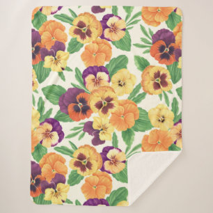 Pansies on off white sherpa blanket