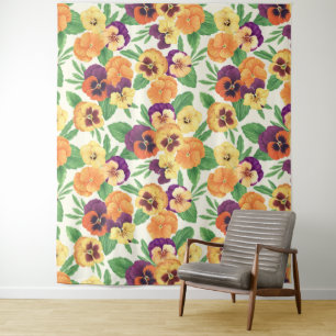 Pansies on off white tapestry