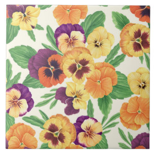 Pansies on off white tile