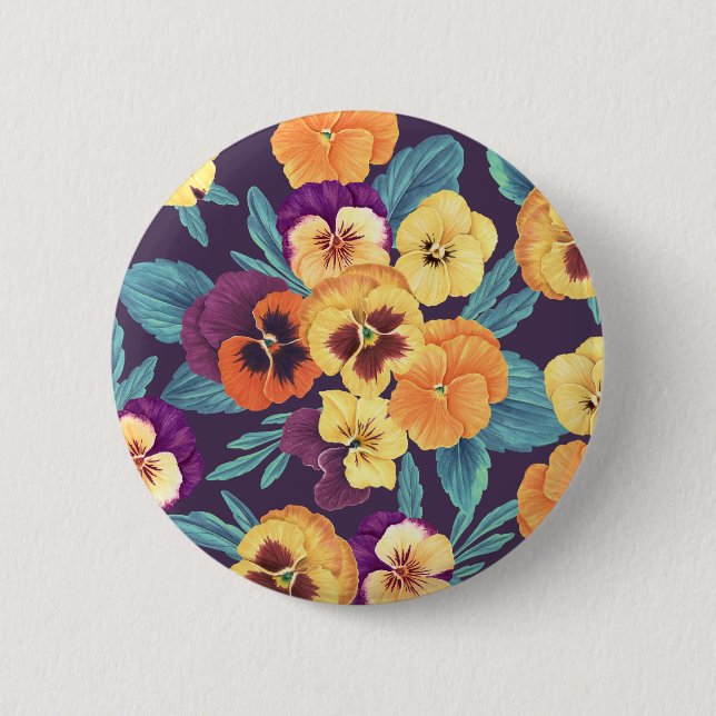 Pansies on plum violet 2 inch round button (Front)