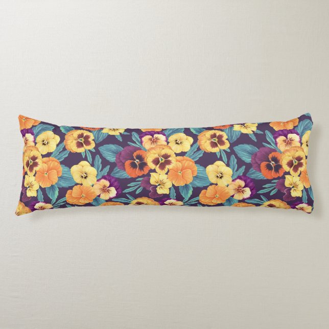 Pansies on plum violet body pillow (Front)