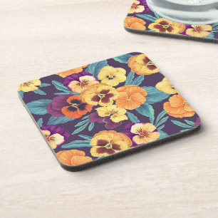 Pansies on plum violet coaster