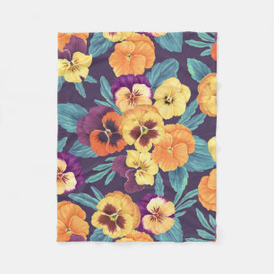 Pansies on plum violet fleece blanket