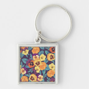 Pansies on plum violet keychain