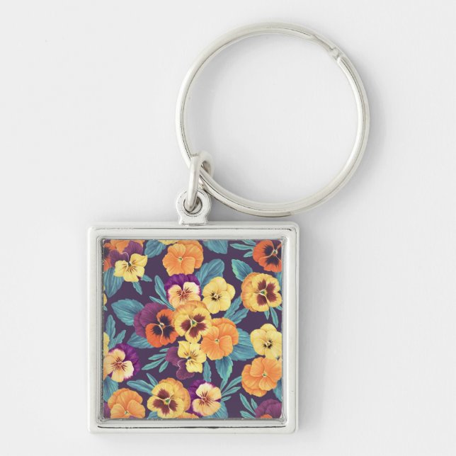 Pansies on plum violet keychain (Front)