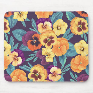 Pansies on plum violet mouse pad