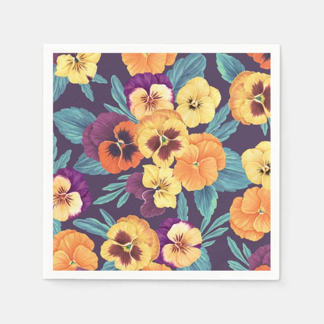 Pansies on plum violet napkin (Front)