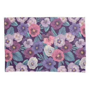 Pansies on plum violet pillowcase