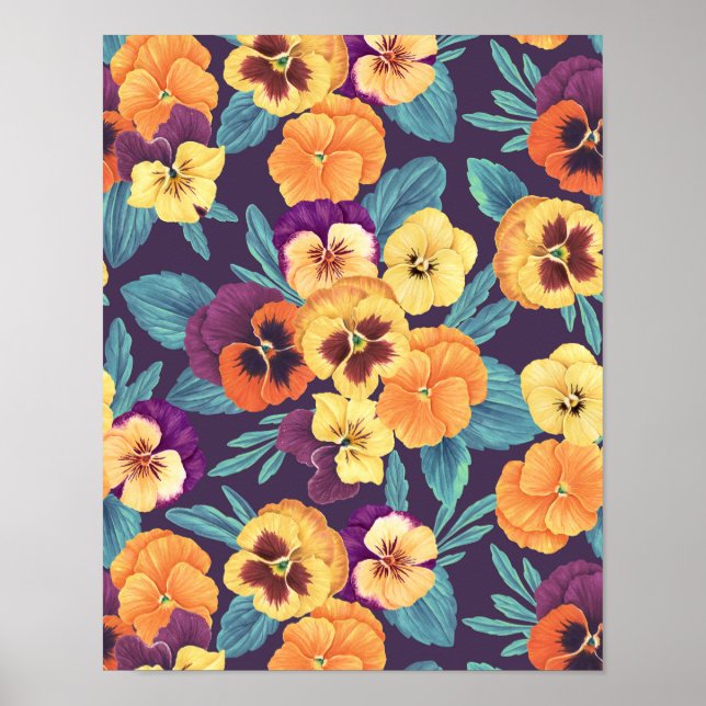 Pansies on plum violet poster (Front)