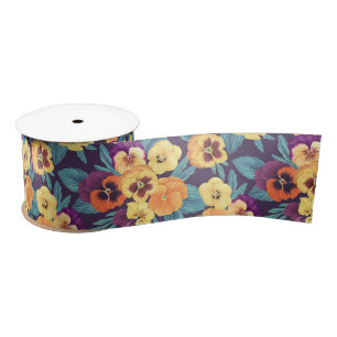 Pansies on plum violet satin ribbon