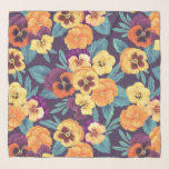 Pansies on plum violet scarf<br><div class="desc">Hand-painted various colour pansies</div>