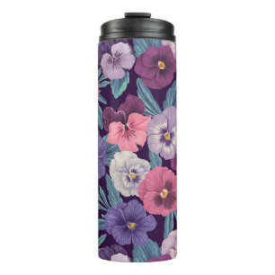 Pansies on plum violet thermal tumbler
