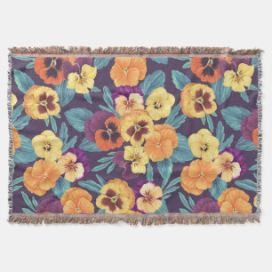 Pansies on plum violet throw blanket