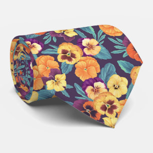 Pansies on plum violet tie