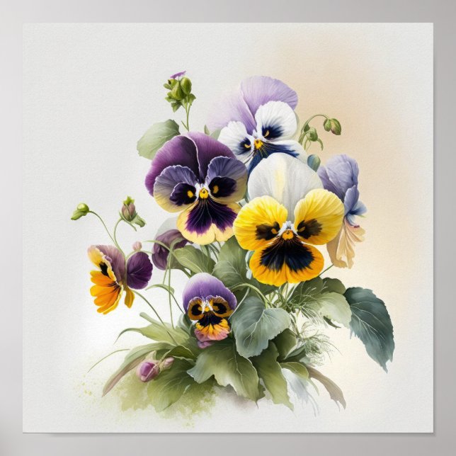 Pansies Pansy Flower Art Print Poster (Front)