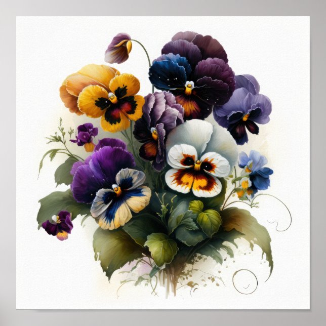 Pansies Pansy Flower Art Print Poster (Front)