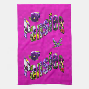 Pansies Picture Logo With Pansies On Hot Pink, Kitchen Towel