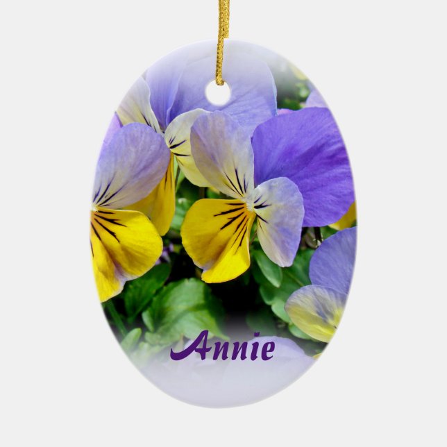 Pansies - Purple asnd Yellow Ceramic Ornament (Front)