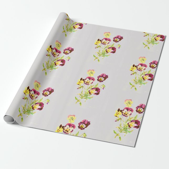 PANSIES RETRO ILLUSTRATION Wrapping Paper (Unrolled)