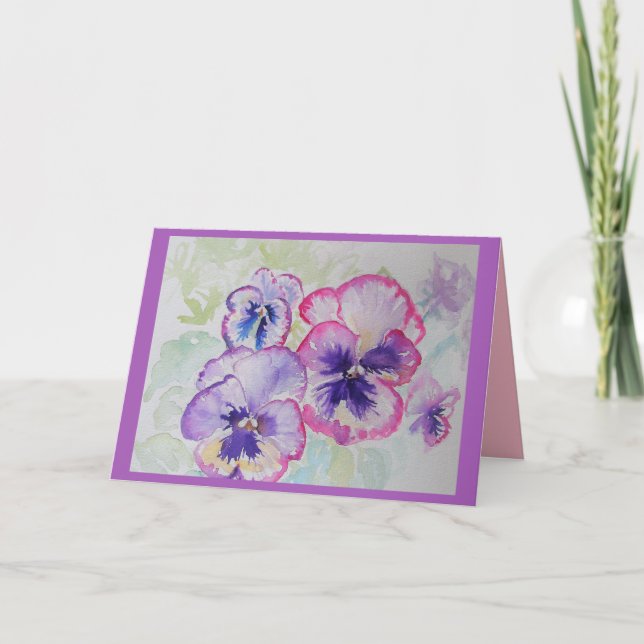 Pansies roses Parfaites Carte de voeux Watercolor (Devant)