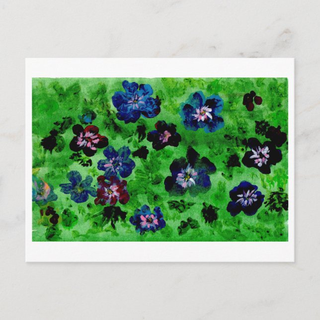 Pansies sur carte postale verte (Devant)